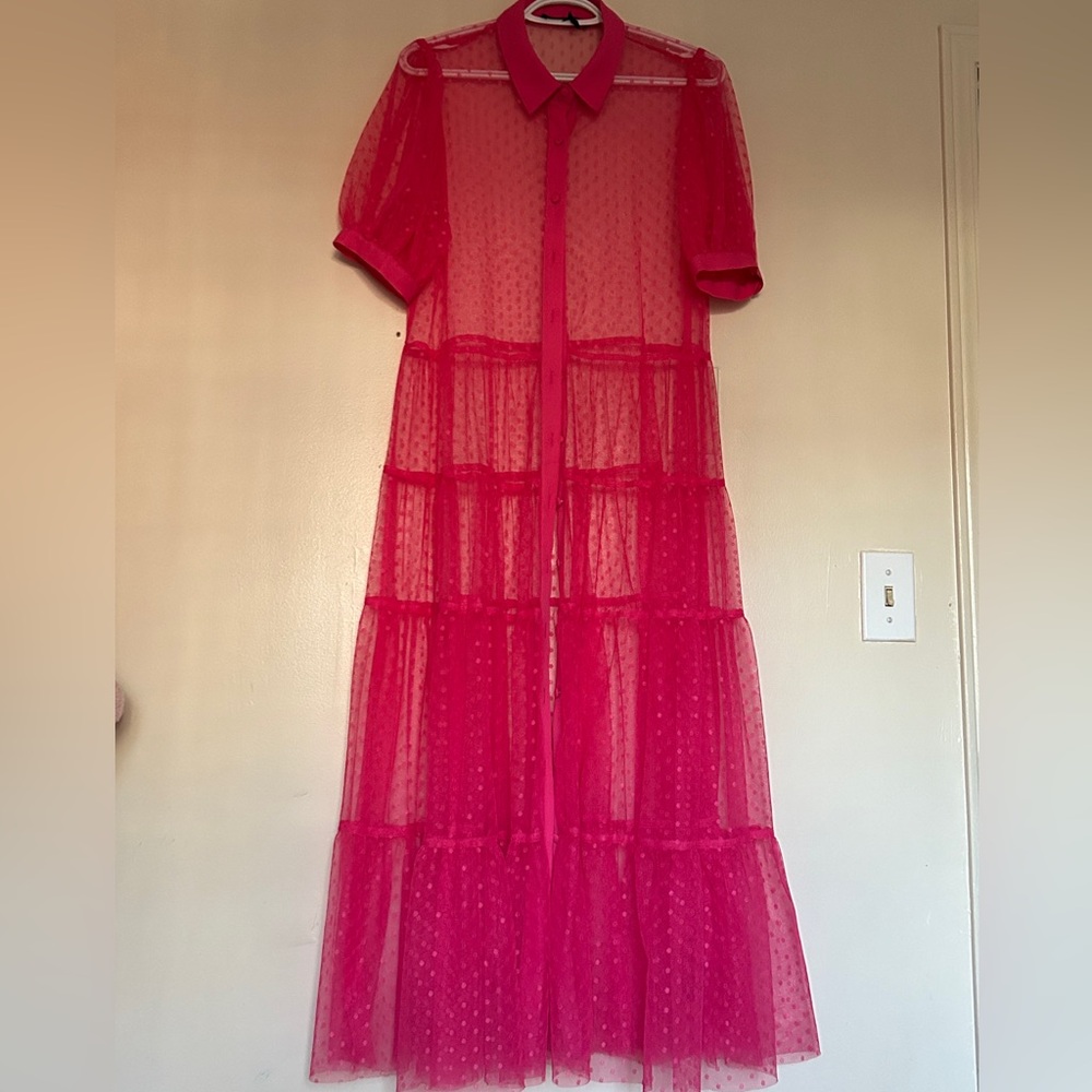 Sheer tiered button up dress